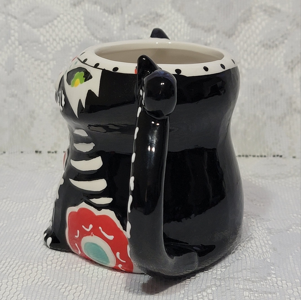Day of the Dead Multi-colored Cat Shaped Cup Ceramic Coffee Mug Spectrum Designz - Picture 4 of 17
